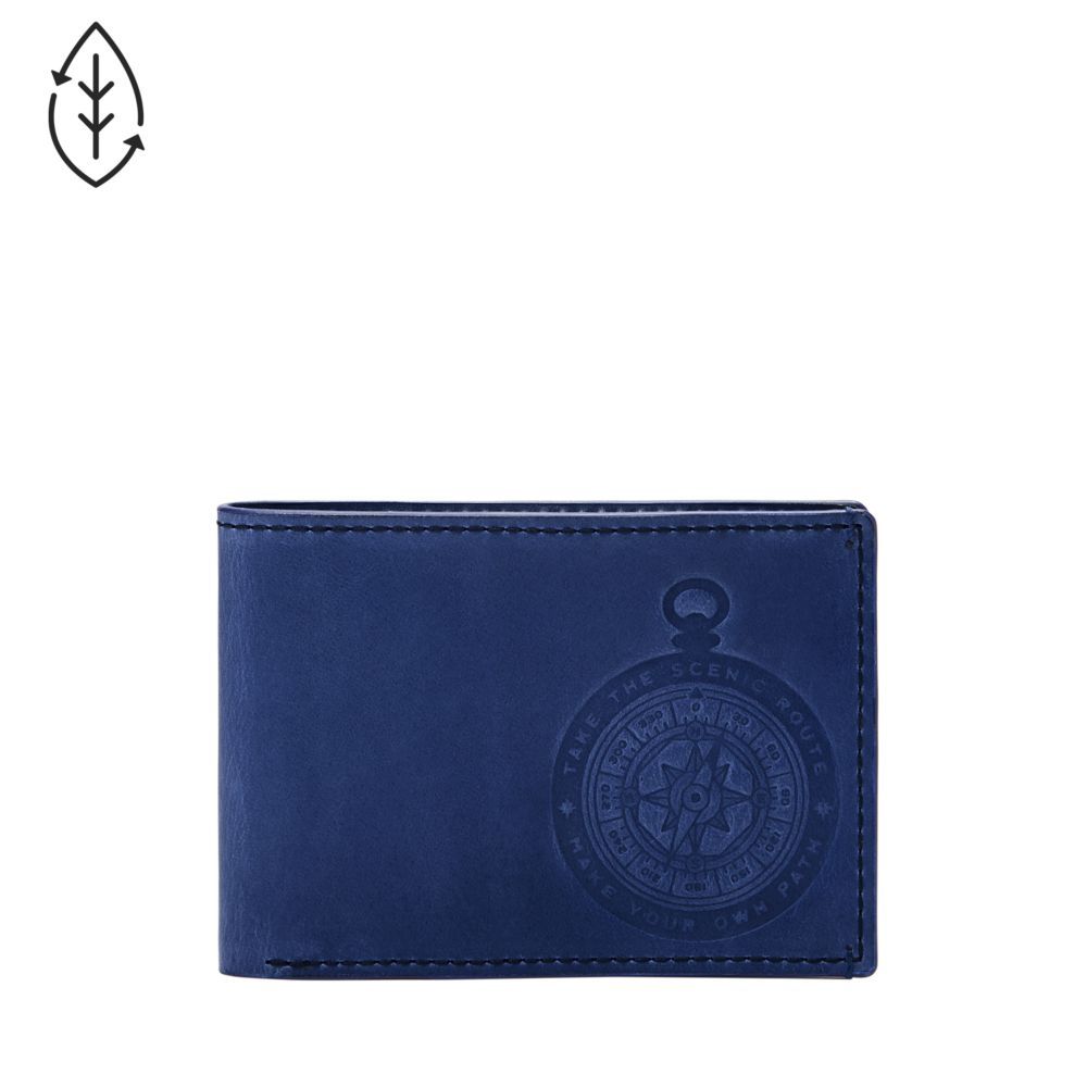 Fossil Men's Blue Leather Bronson Front Pocket Wallet - ML4459437