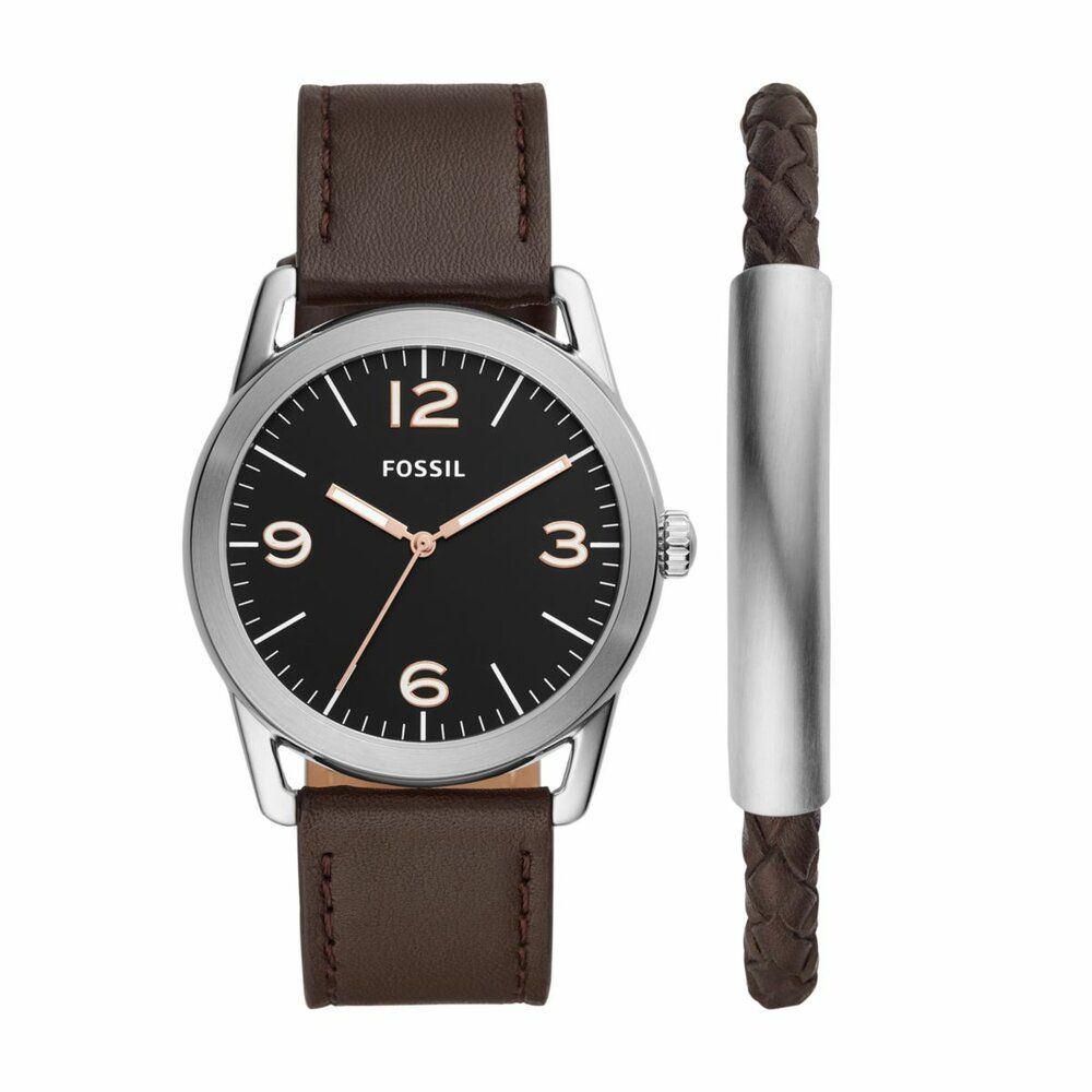 Buy Fossil Ledger Three-Hand Brown Leather 42mm Watch and Bracelet Set  BQ2465-SET Online at Lowest Price Ever in India | Check Reviews & Ratings -  Shop The World