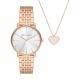 Armani Exchange 3Hand Rose Gold Steel Watch and Rose Gold Stainless Steel Necklace Set - AX7145SET