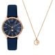 Armani Exchange Women's Multi Moonphase, Rose Gold Steel Watch and Brass Necklace Set - AX7149SET