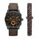 Fossil Men's Machine Black Round Leather Watch - FS5251SET