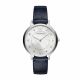 Emporio Armani Women's Silver Round Blue Leather Watch - AR11095