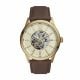 Fossil Men's 48Mm Flynn Gold Round Leather Watch - BQ2382