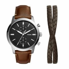 Fossil Men's Townsman Chronograph Brown Eco Leather Watch and Bracelet Set - FS5967SET