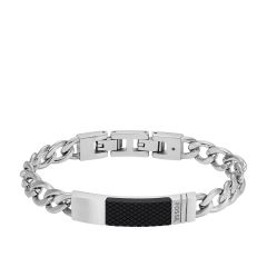 Fossil Men's Textured Plaque Stainless Steel Chain Bracelet - JF04411040