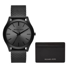 Michael Kors Men's Runway Three-Hand, Black Stainless Steel Watch and Wallet Gift Set - MK1085SET
