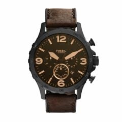 Fossil Men's Nate Black Round Leather Watch - JR1487