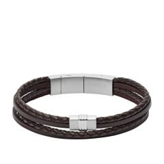 Fossil Men Brown Multi -Strand Braided Leather Bracelet - JF02934040
