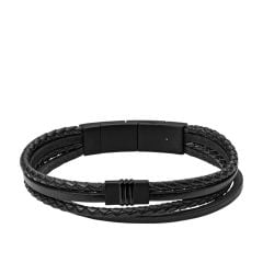 Fossil Men Multi -Strand Black Leather Bracelet - JF03098001