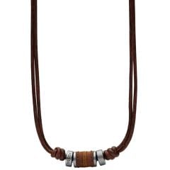 Fossil Men's Brown Rondell Leather Necklace - JF00899797