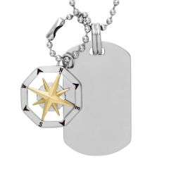 Vintage Casual Compass Stainless Steel Dog Tag Necklace - JF04208998