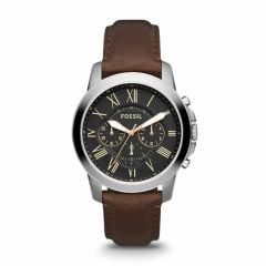 Fossil Men's Grant Silver Round Leather Watch - FS4813IE