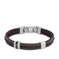 Fossil Men's Leather Essentials Brown Leather Strap Bracelet -  JF04133040