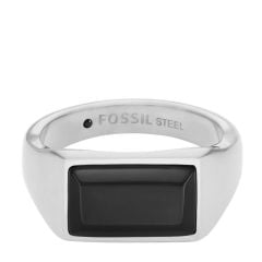 Fossil Men's All Stacked Up Black Agate Signet Ring - JF0460304019