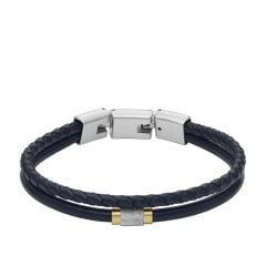 Fossil Men's All Stacked Up Navy Leather Multi-Strand Bracelet -  JF04703998