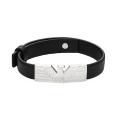 Emporio Armani Men's Stainless Steel and Black Leather Strap ID Bracelet -  EGS3075040