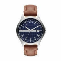 Armani Exchange Men's Hampton Silver Round Leather Watch - AX2133
