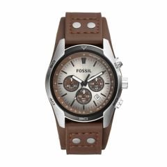 Fossil Men's Coachman Silver/Steel Round Leather Watch - CH2565