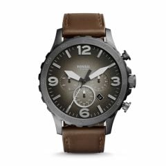 Fossil Men's Nate Smoke Round Leather Watch - JR1424