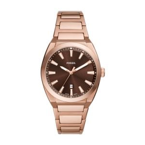 Fossil Men's Everett Three-Hand Date, Rose Gold-Tone Stainless Steel Watch - FS6028