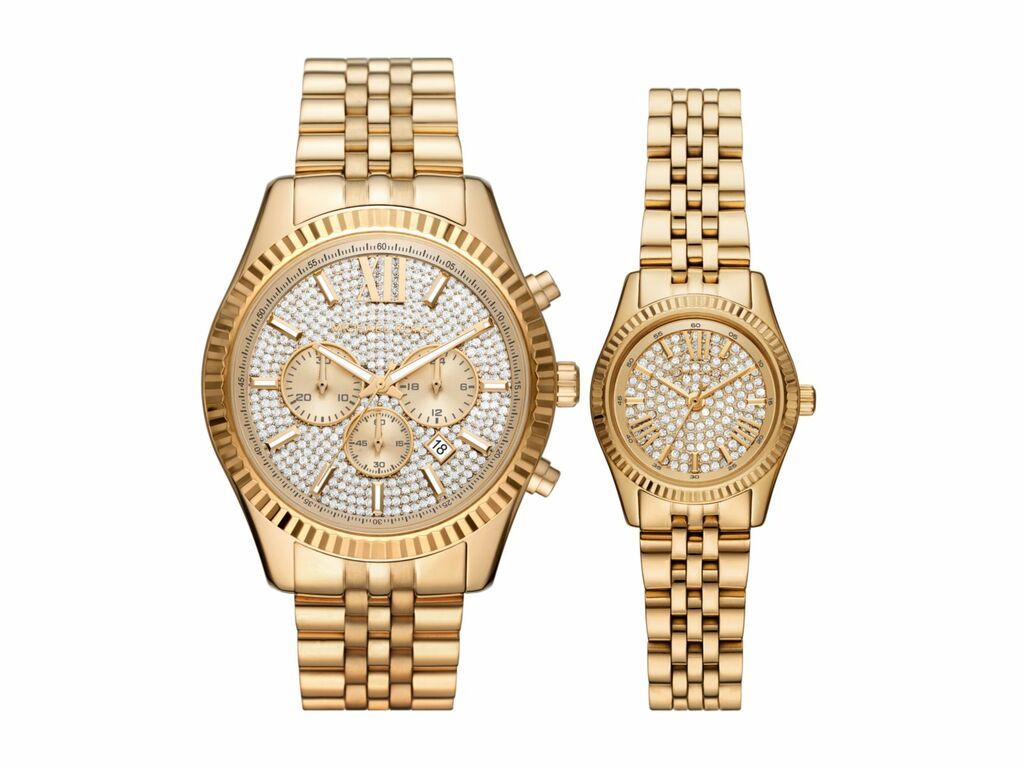 Michael Kors Lexington Chronograph His and Hers Gold-Tone Stainless Steel  Watch Gift Set - MK1047 | Watch Republic